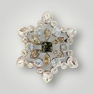 Swarovski Crystal Snowflake Starburst Brooch Pendant Clear Crystal Pin